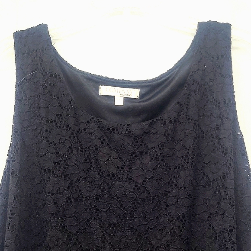 Ellen Tracy Tank Top Black Lace Lined Monochrome Wide Strap Stretchy Dressy EUC